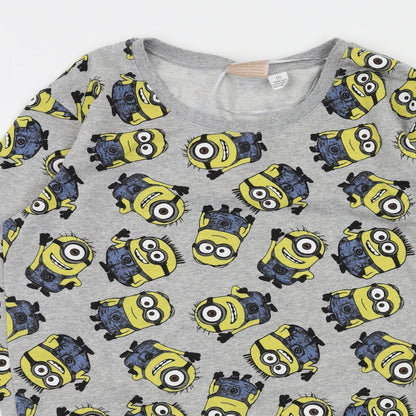 Minion Girls Grey Animal Print  Pullover Jumper Size S