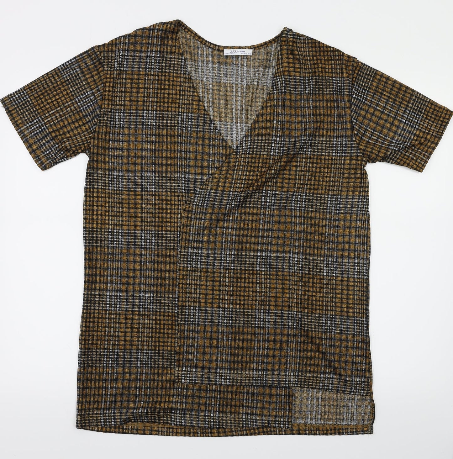 Womens UK Size S Zara Brown Basic T-Shirt
