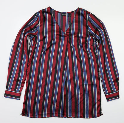 Body Flirt Womens Red Striped  Basic Blouse Size 10