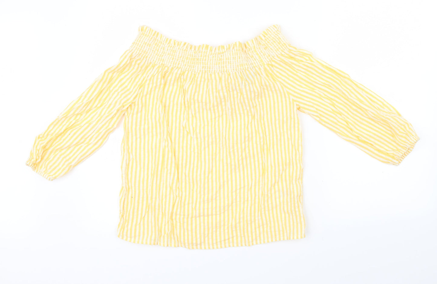 Primark Womens Yellow Striped  Basic Blouse Size 8  - Bow detail