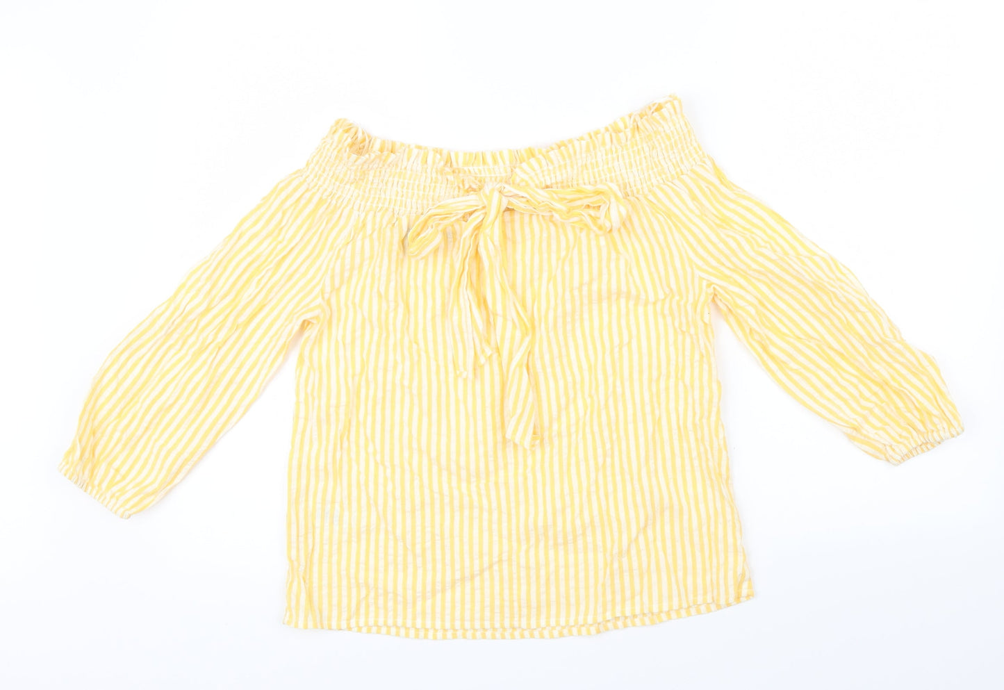 Primark Womens Yellow Striped  Basic Blouse Size 8  - Bow detail