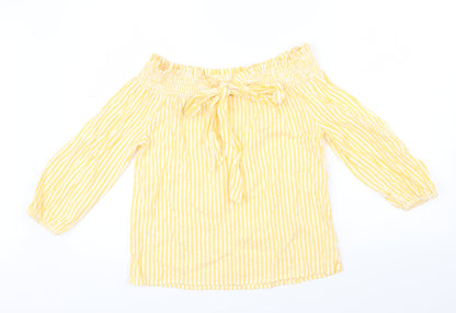 Primark Womens Yellow Striped  Basic Blouse Size 8  - Bow detail
