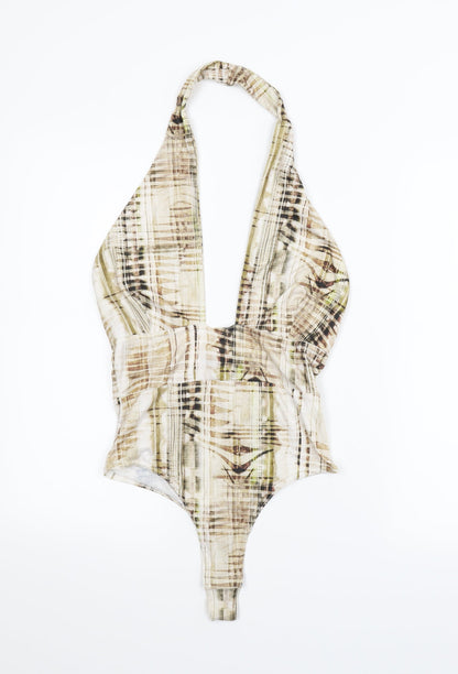 PRETTYLITTLETHING Womens Beige Striped  Leotard One-Piece Size 8