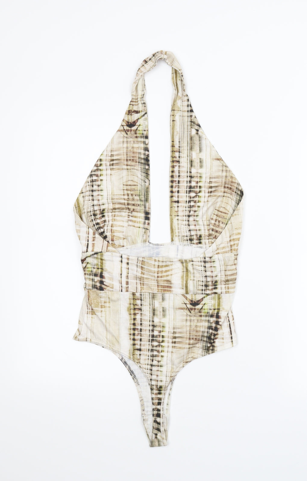 PRETTYLITTLETHING Womens Beige Striped  Leotard One-Piece Size 8