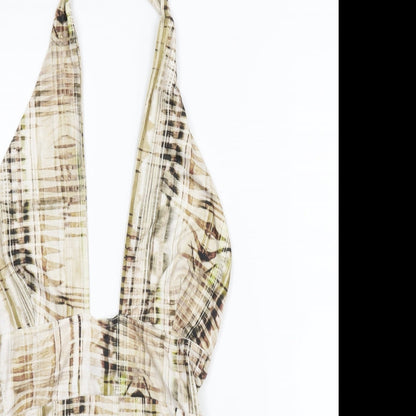 PRETTYLITTLETHING Womens Beige Striped  Leotard One-Piece Size 8