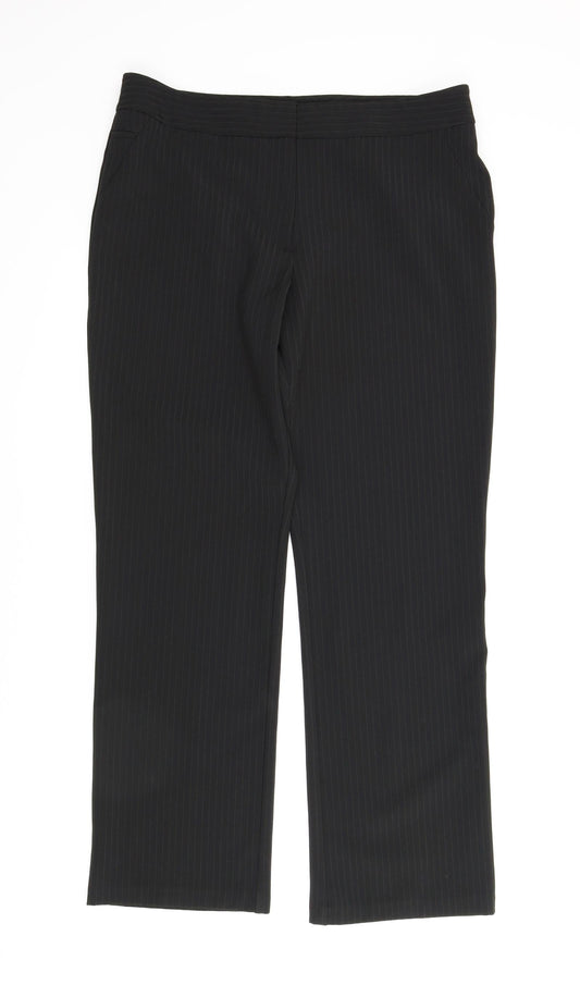 M&S Womens Black Striped  Trousers  Size 14 L28 in
