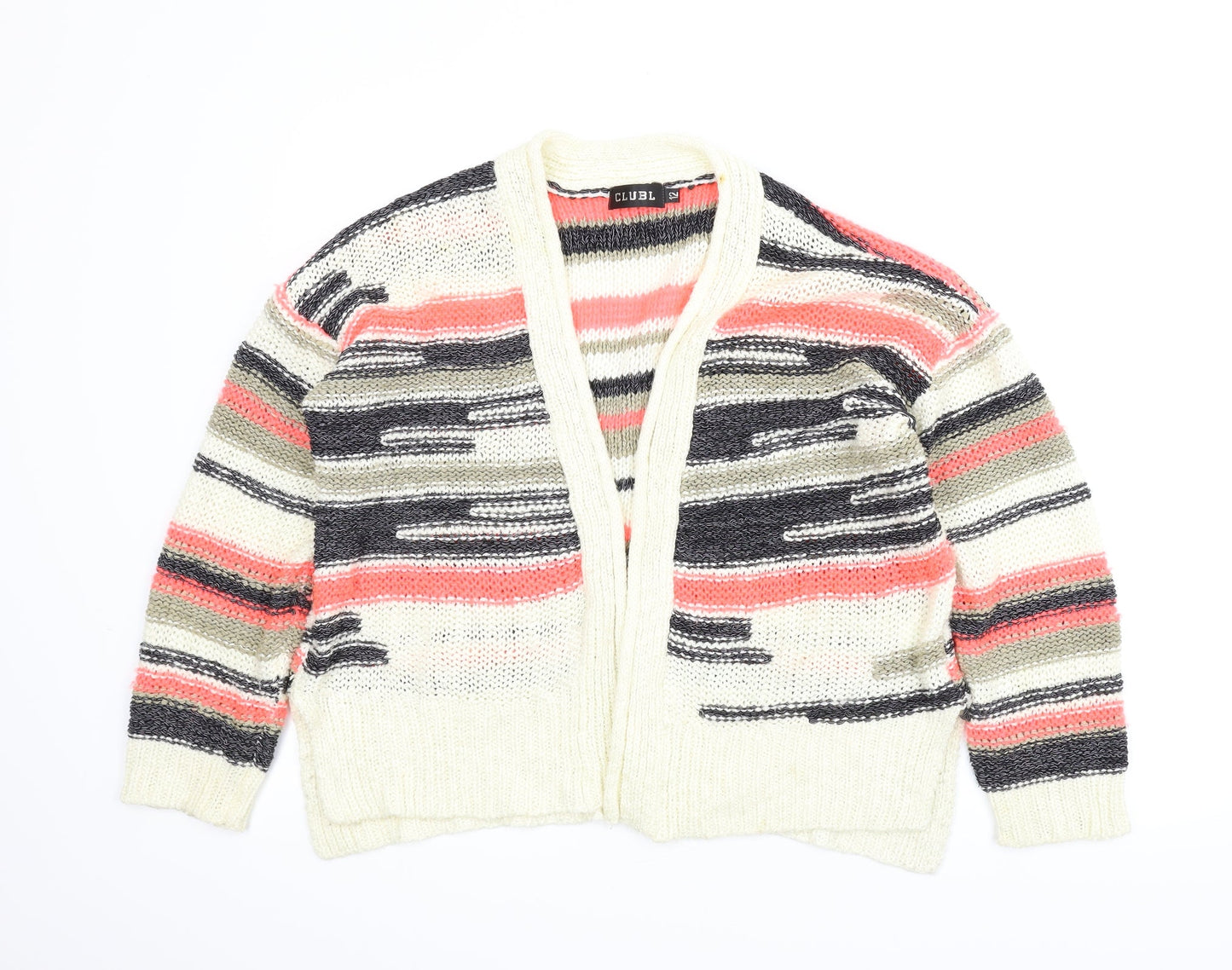 Club L Womens White Striped  Cardigan Jumper Size 12