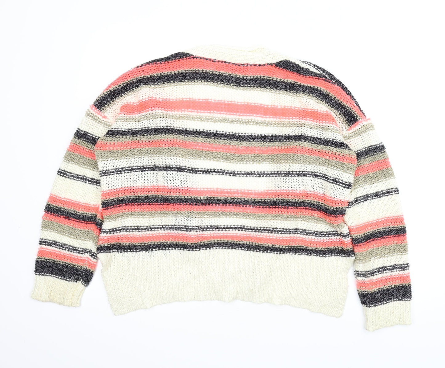 Club L Womens White Striped  Cardigan Jumper Size 12