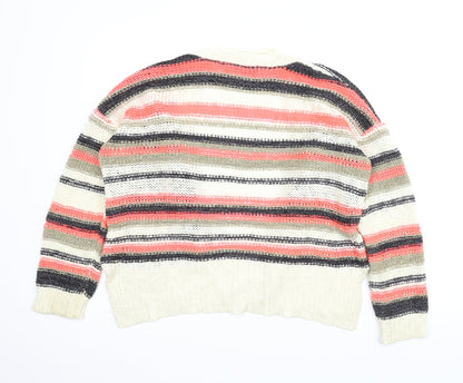Club L Womens White Striped  Cardigan Jumper Size 12