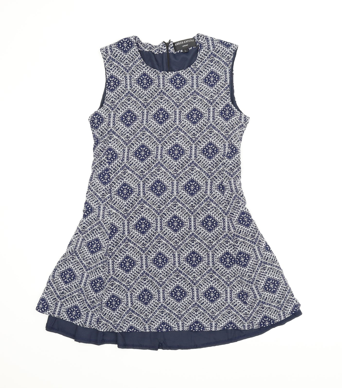 Amber Krystal Womens Blue Argyle/Diamond  A-Line  Size L