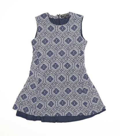 Amber Krystal Womens Blue Argyle/Diamond  A-Line  Size L