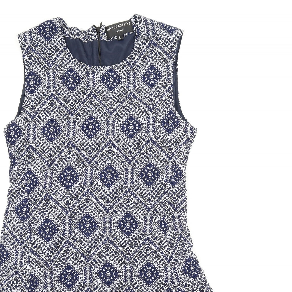 Amber Krystal Womens Blue Argyle/Diamond  A-Line  Size L