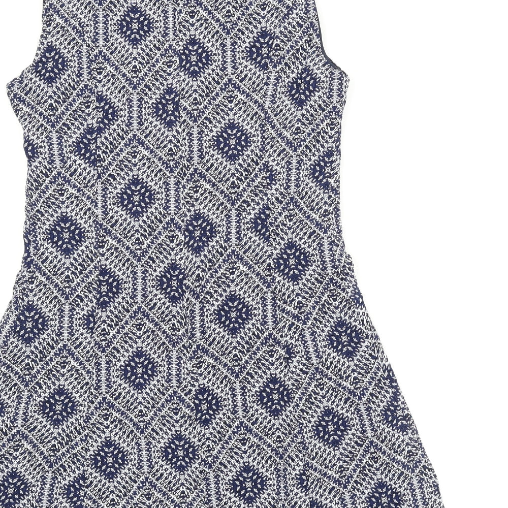 Amber Krystal Womens Blue Argyle/Diamond  A-Line  Size L