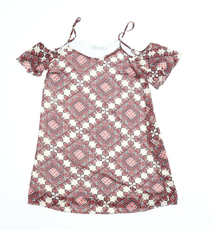Womens UK Size 10 Diffuse Red Basic Blouse