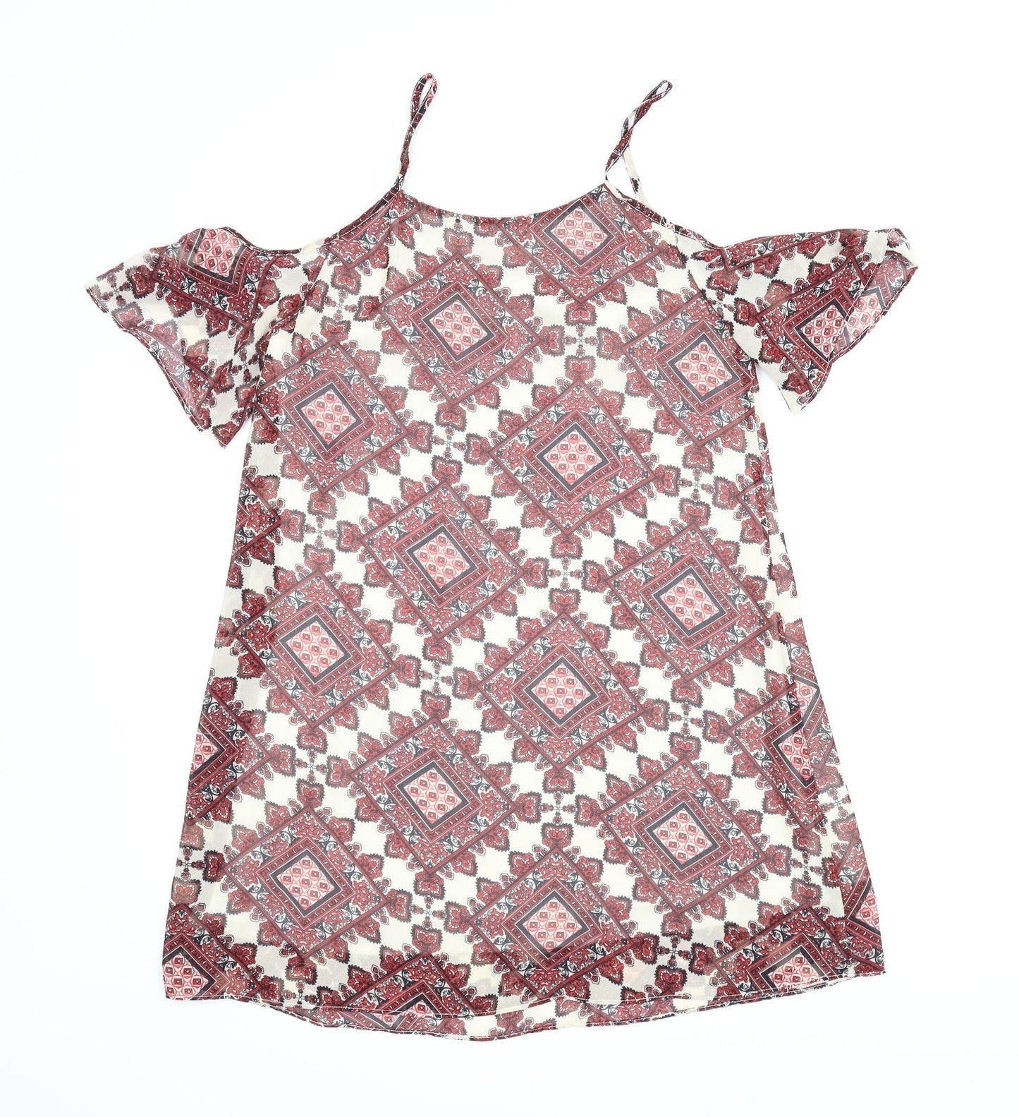 Womens UK Size 10 Diffuse Red Basic Blouse