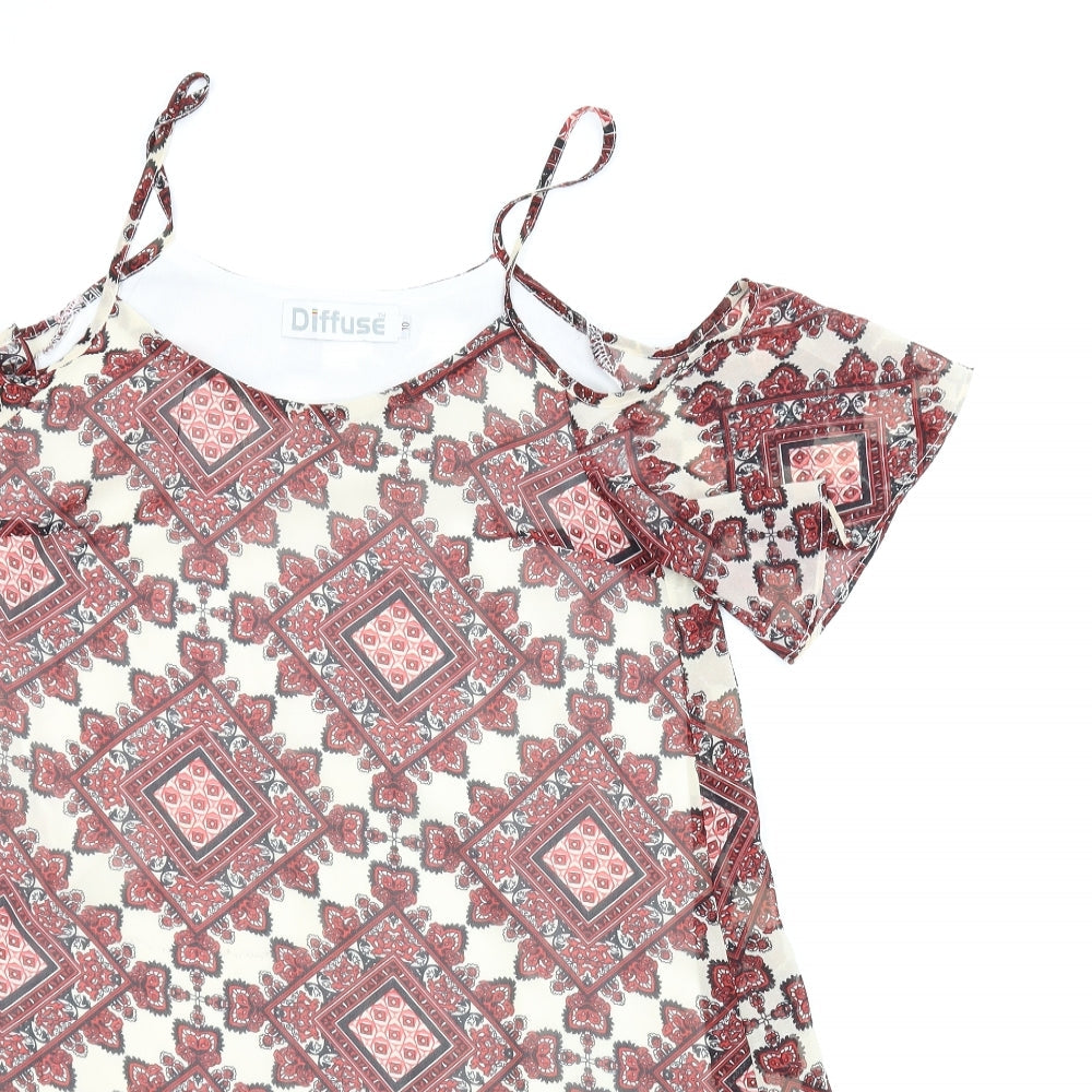 Womens UK Size 10 Diffuse Red Basic Blouse
