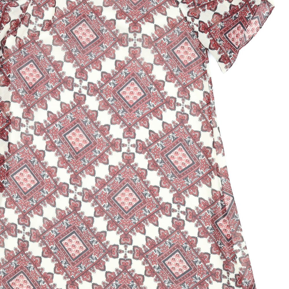 Womens UK Size 10 Diffuse Red Basic Blouse