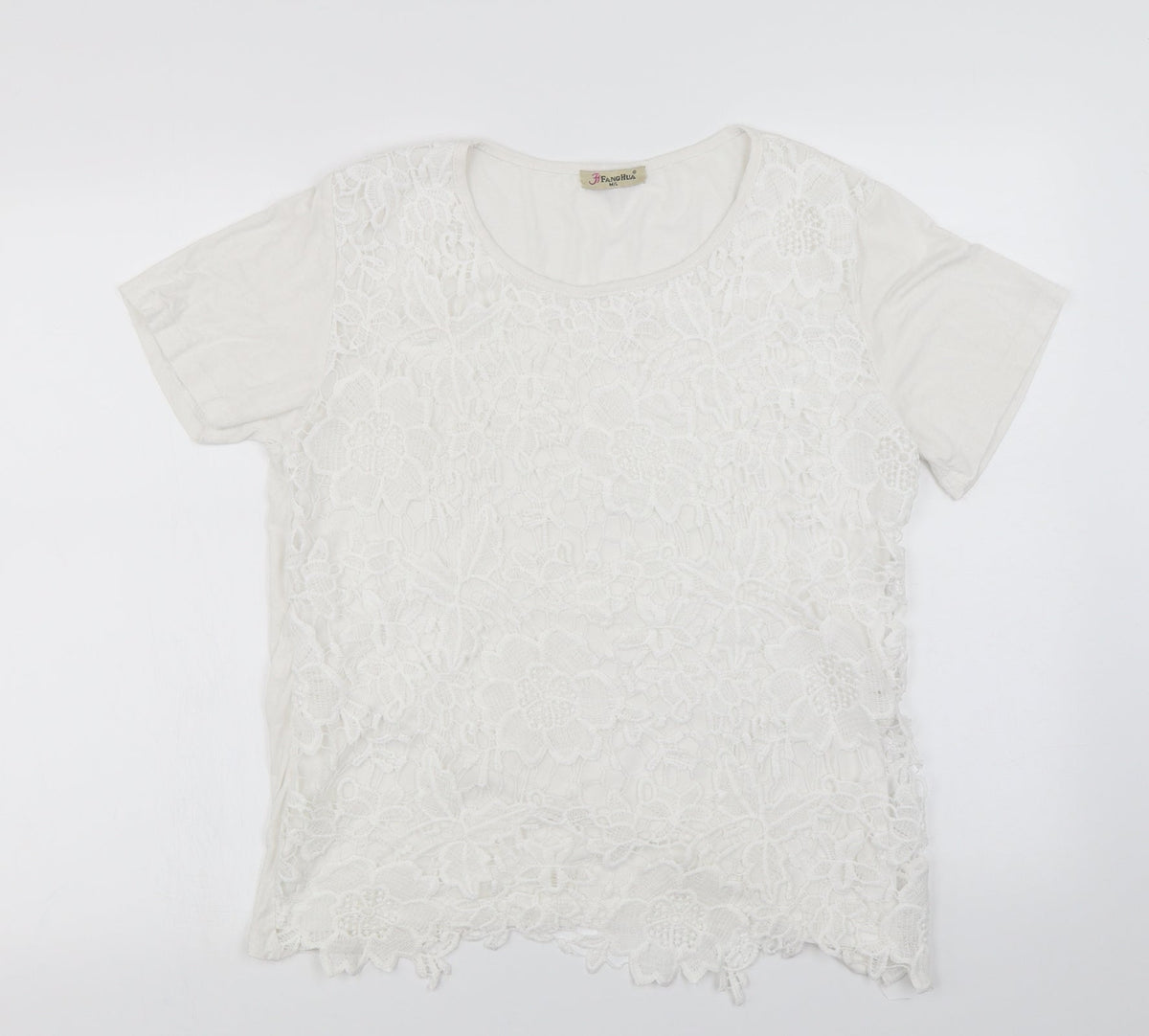 fanghua Womens White Floral  Basic T-Shirt Size M