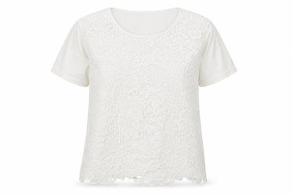 fanghua Womens White Floral  Basic T-Shirt Size M