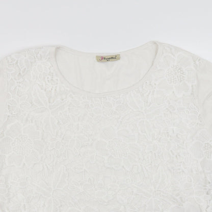 fanghua Womens White Floral  Basic T-Shirt Size M