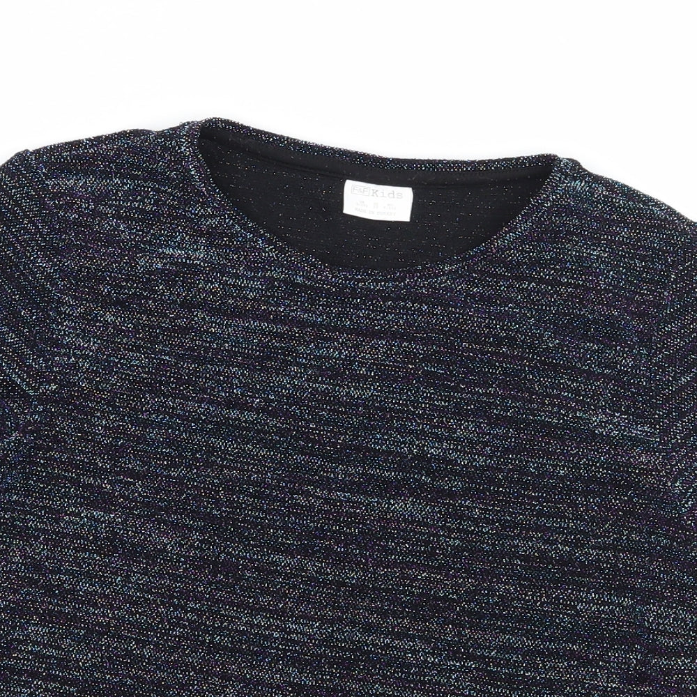F&F Girls Blue Striped Jersey Basic T-Shirt Size 9-10 Years