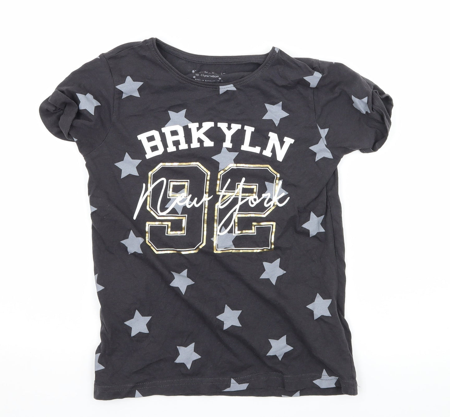 Primark Girls Grey Geometric Jersey Basic T-Shirt Size 10-11 Years  - Brooklyn
