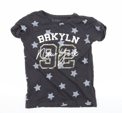 Primark Girls Grey Geometric Jersey Basic T-Shirt Size 10-11 Years  - Brooklyn