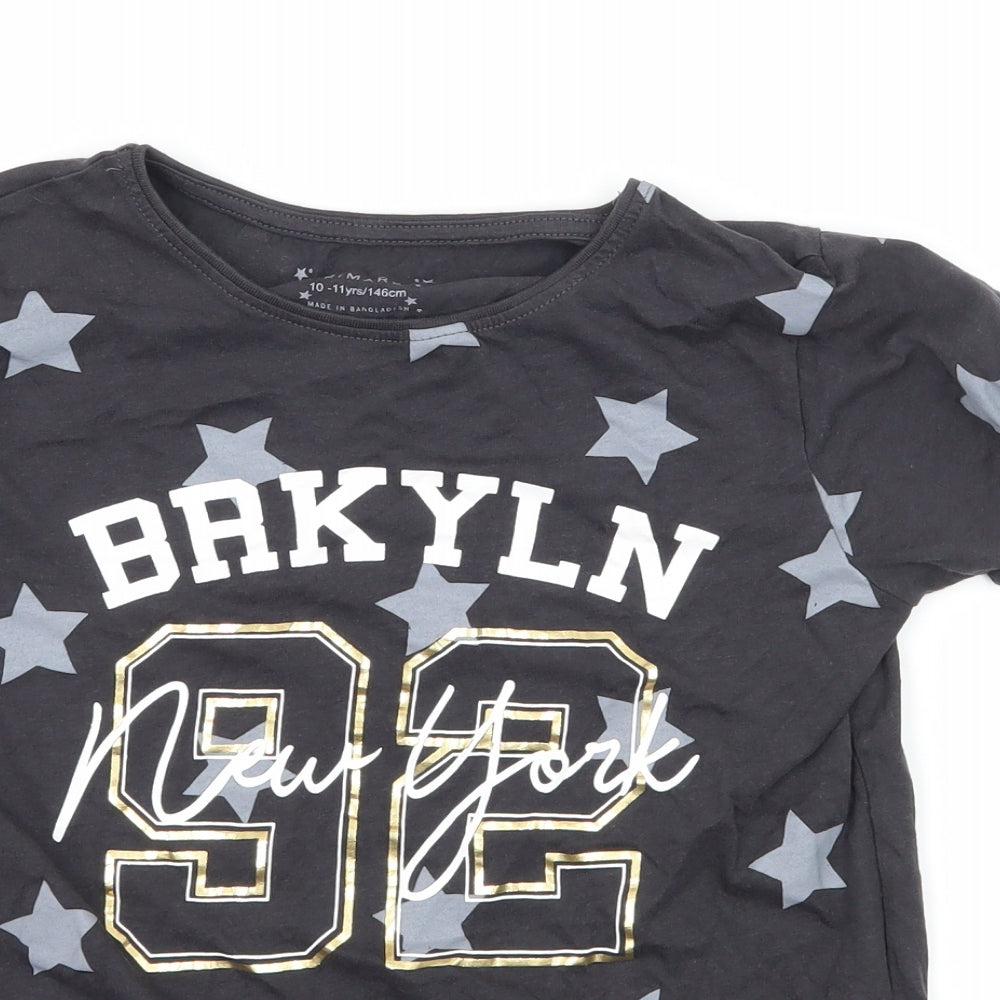 Primark Girls Grey Geometric Jersey Basic T-Shirt Size 10-11 Years  - Brooklyn