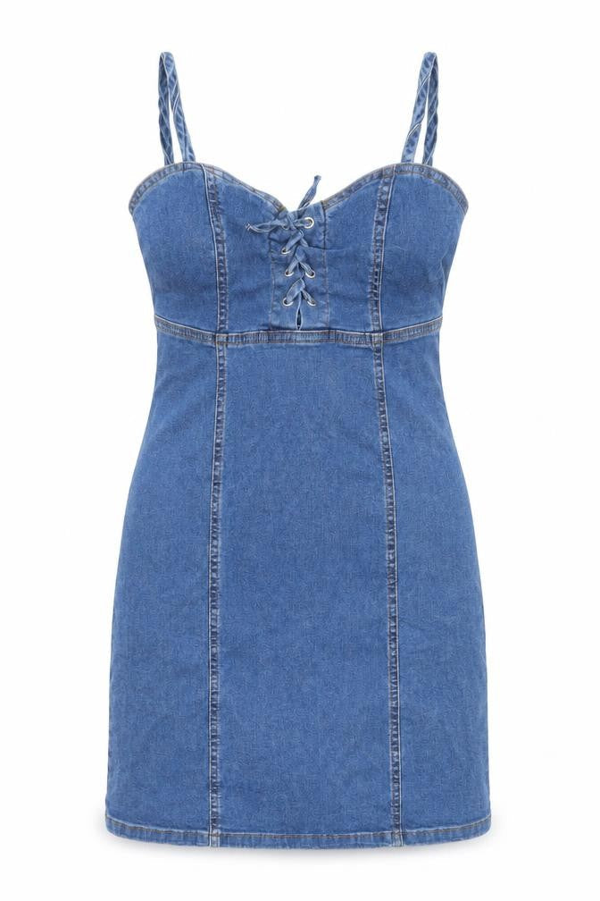 Denim & Co. Womens Blue  Denim Bodycon  Size 6  - Lace up detail