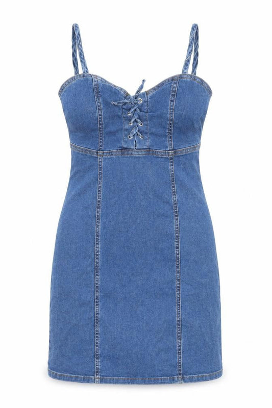 Denim & Co. Womens Blue  Denim Bodycon  Size 6  - Lace up detail