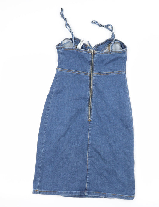 Denim & Co. Womens Blue  Denim Bodycon  Size 6  - Lace up detail