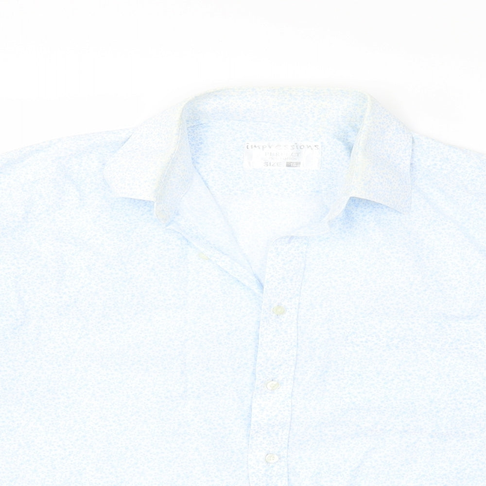 Impressions Womens Blue Floral  Basic Button-Up Size 16