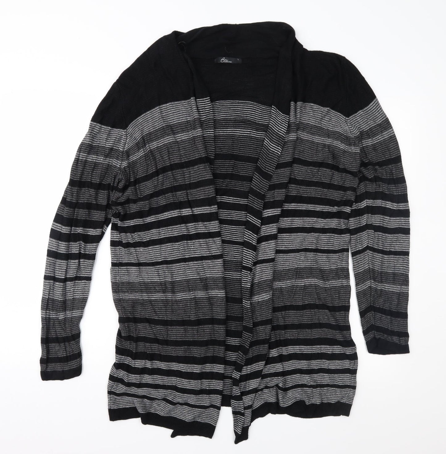Bonmarché Womens Black Striped Knit Cardigan Jumper Size L