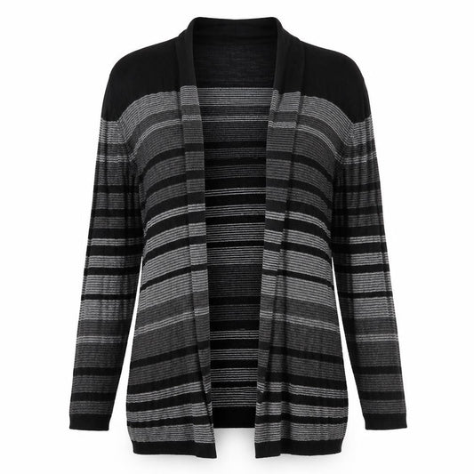 Bonmarché Womens Black Striped Knit Cardigan Jumper Size L