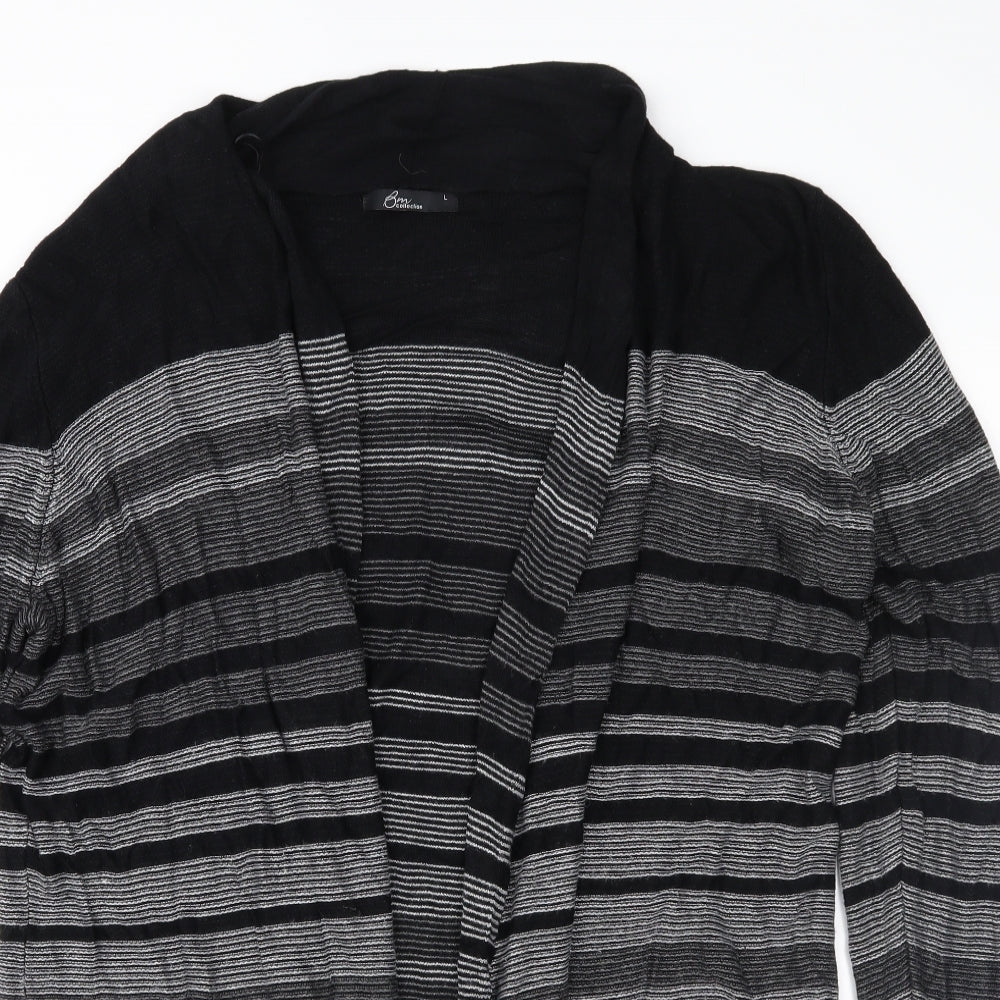 Bonmarché Womens Black Striped Knit Cardigan Jumper Size L