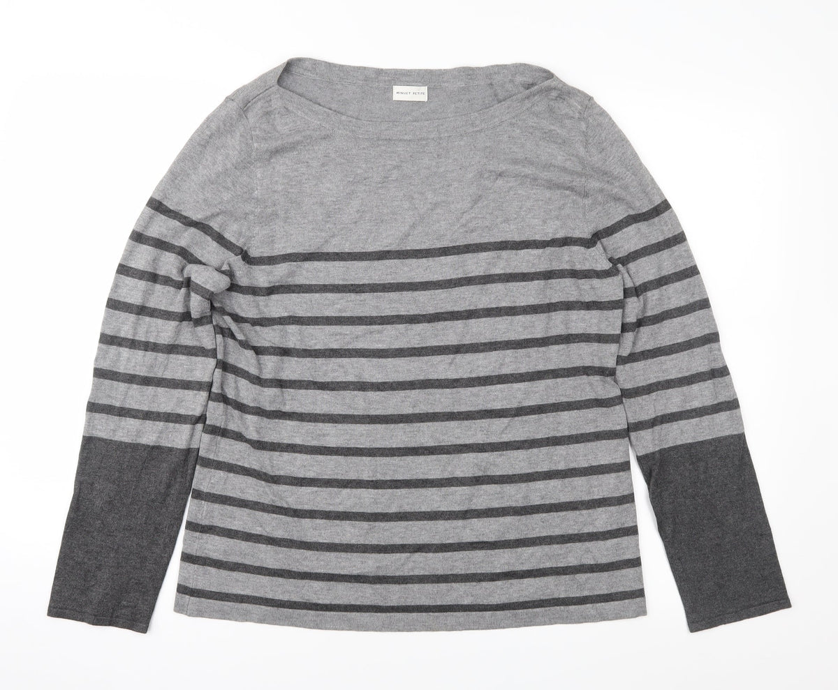 Minuet Womens Grey Striped Knit Pullover Jumper Size L