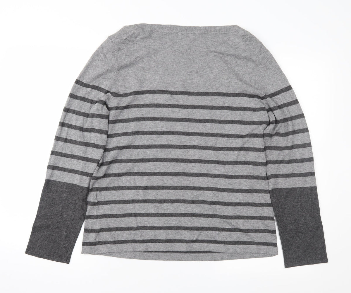 Minuet Womens Grey Striped Knit Pullover Jumper Size L