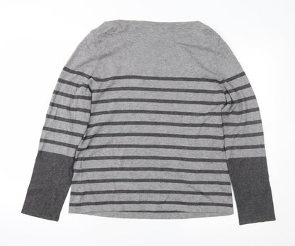 Minuet Womens Grey Striped Knit Pullover Jumper Size L