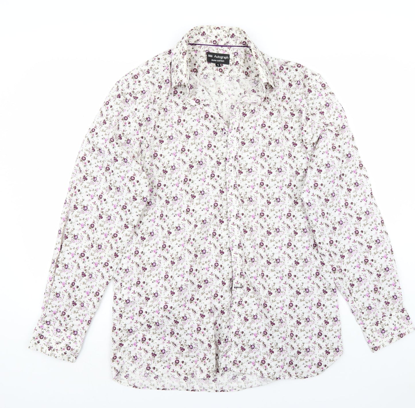 Mens UK Size 16 Marks and Spencer White  Button-Up Long Sleeve Casual Shirt