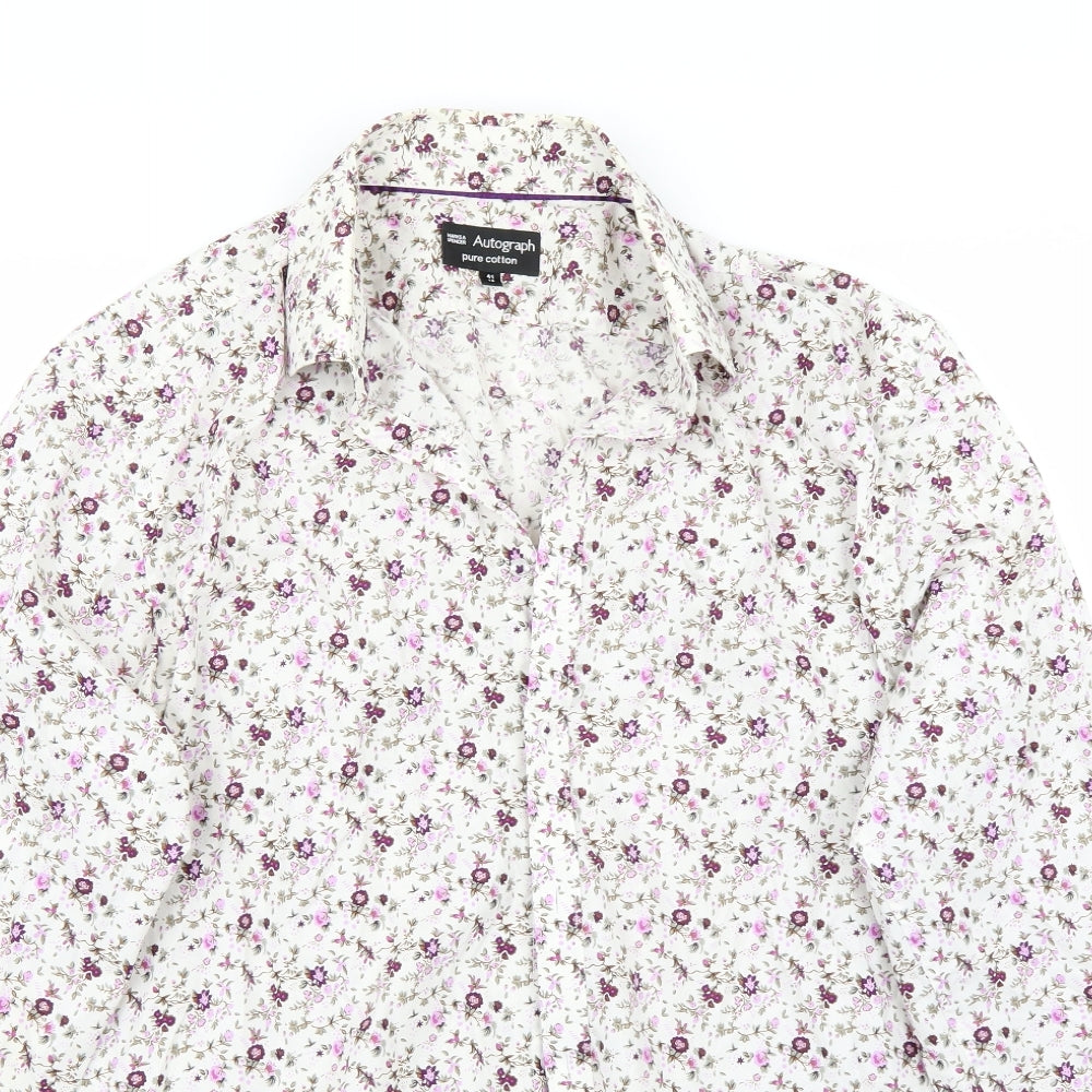 Mens UK Size 16 Marks and Spencer White  Button-Up Long Sleeve Casual Shirt