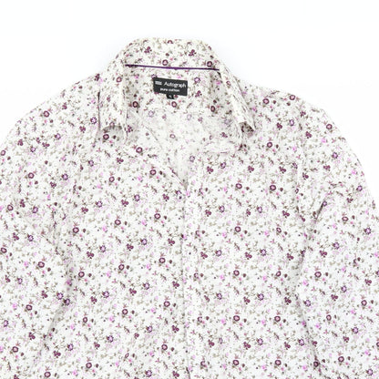 Mens UK Size 16 Marks and Spencer White  Button-Up Long Sleeve Casual Shirt