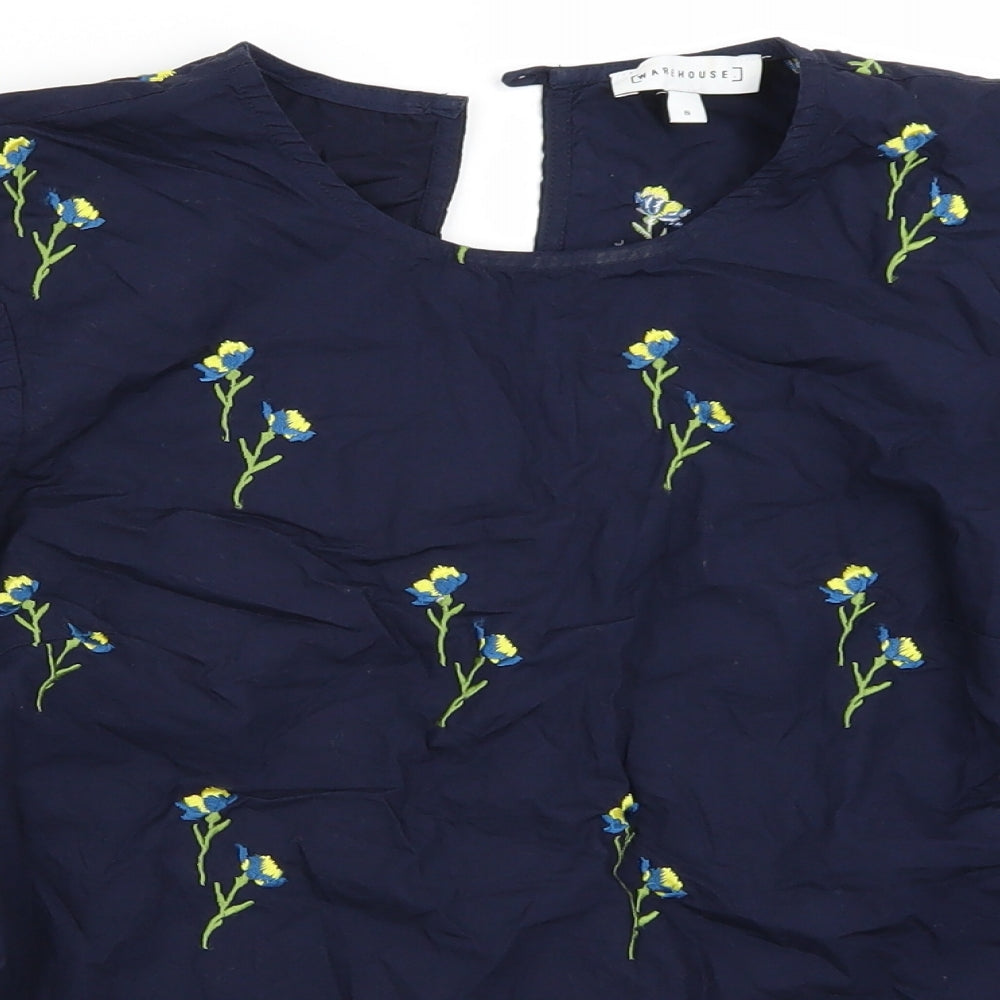 Womens UK Size 8 Warehouse Blue Basic T-Shirt