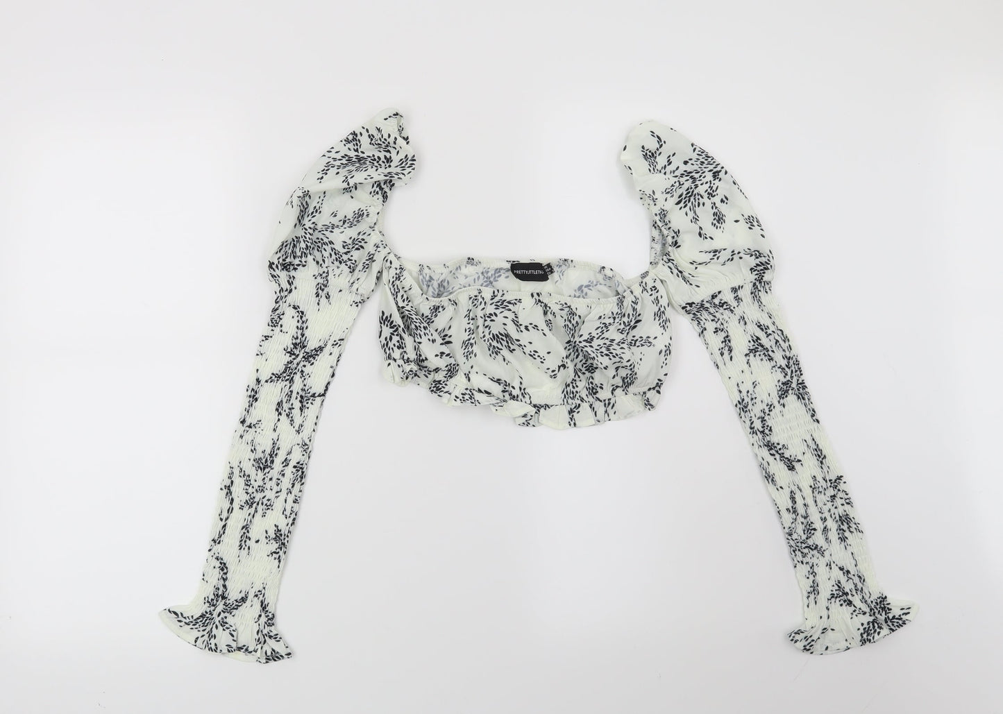 PRETTYLITTLETHING Womens White Geometric  Basic Blouse Size 8