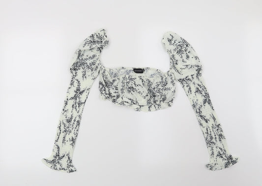 PRETTYLITTLETHING Womens White Geometric  Basic Blouse Size 8
