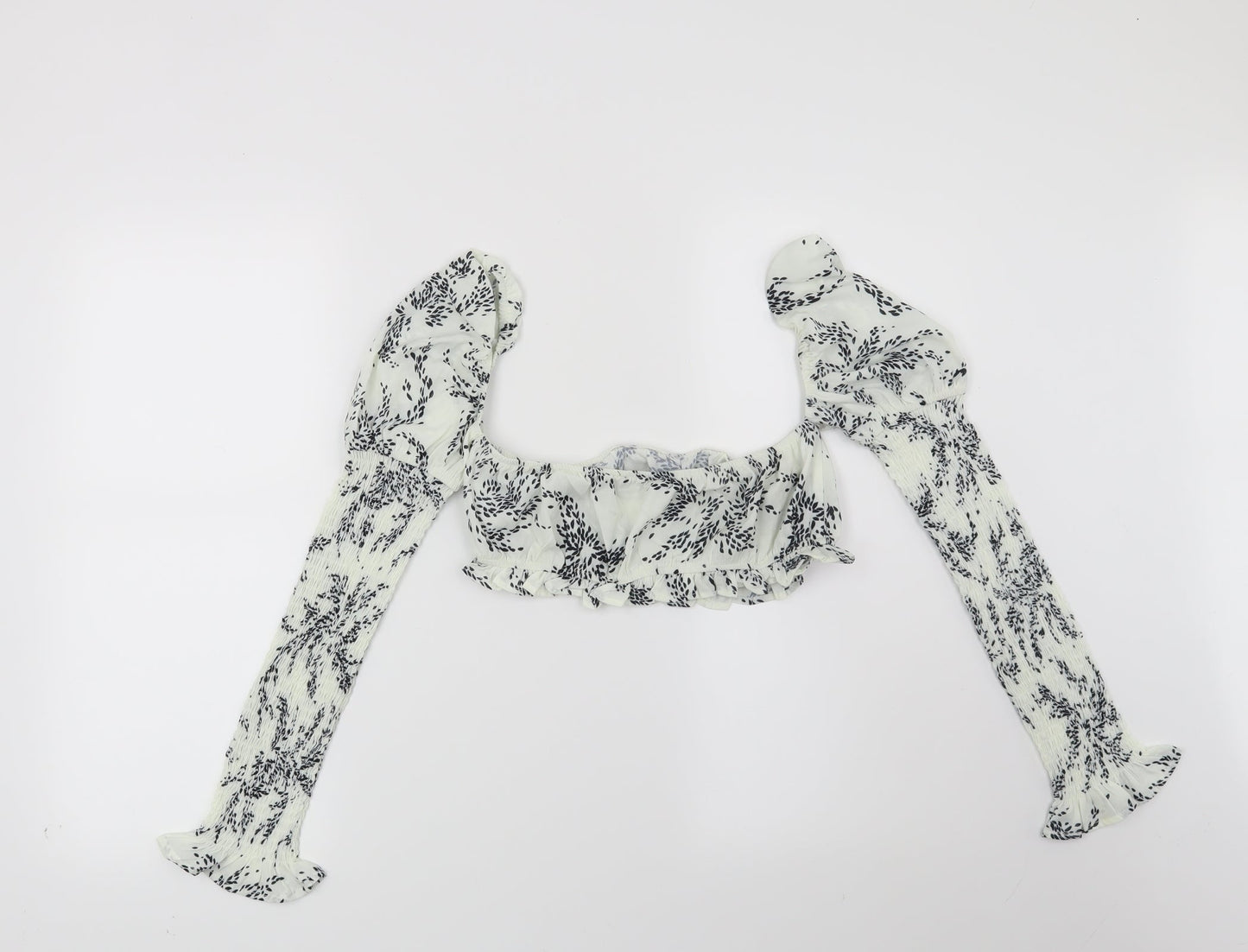 PRETTYLITTLETHING Womens White Geometric  Basic Blouse Size 8