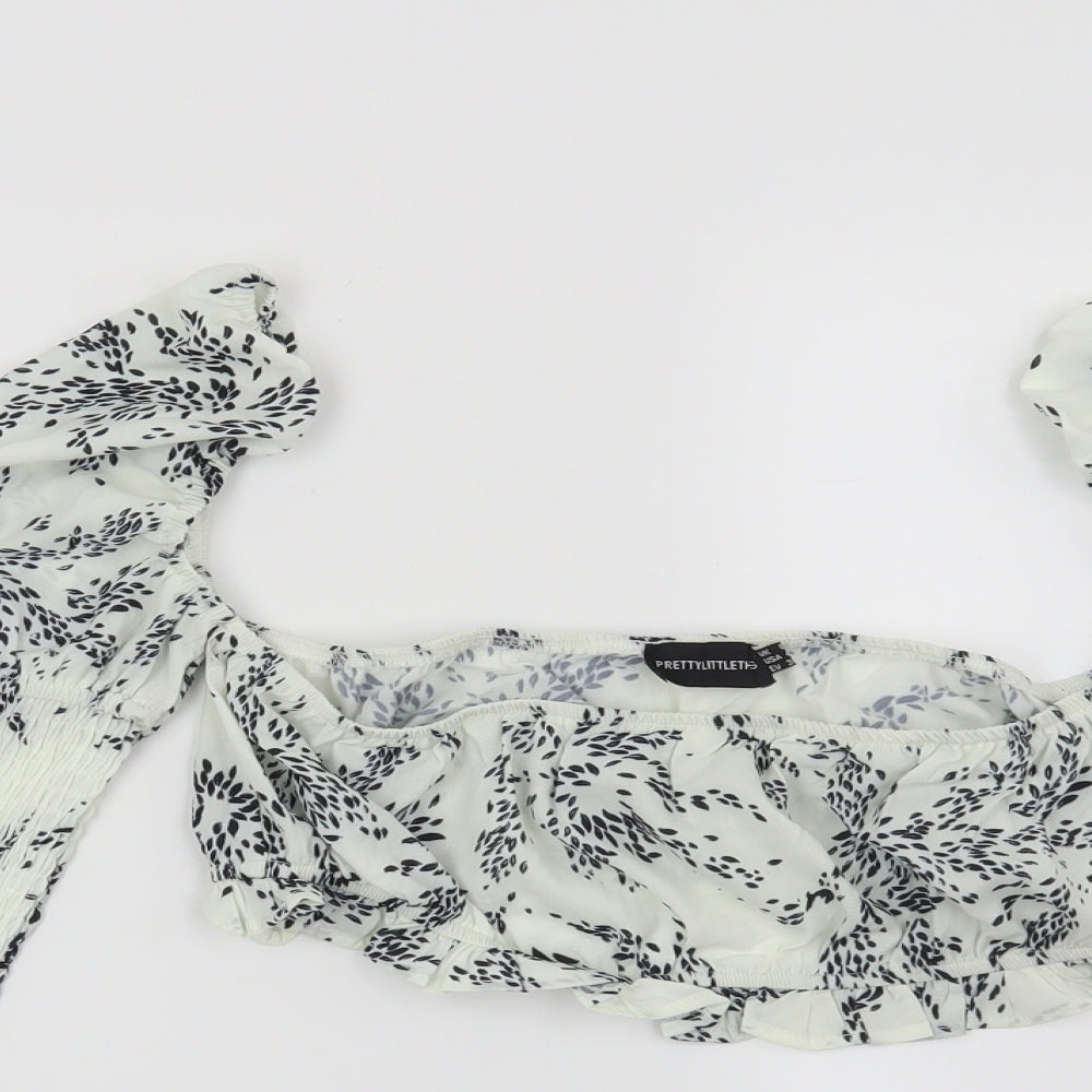 PRETTYLITTLETHING Womens White Geometric  Basic Blouse Size 8