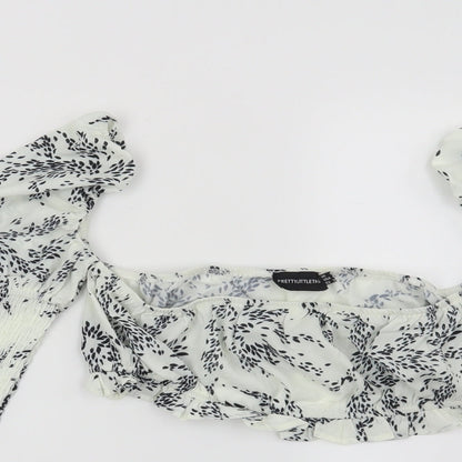 PRETTYLITTLETHING Womens White Geometric  Basic Blouse Size 8