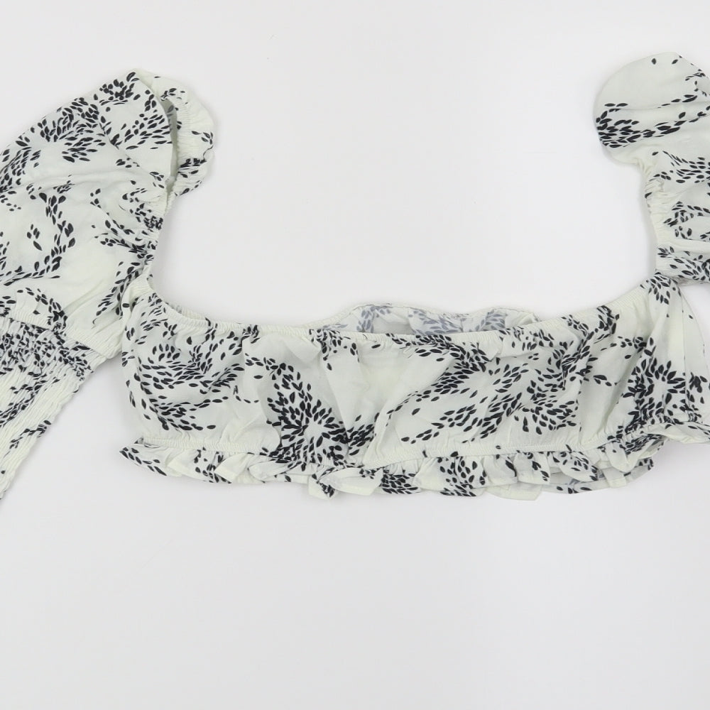 PRETTYLITTLETHING Womens White Geometric  Basic Blouse Size 8