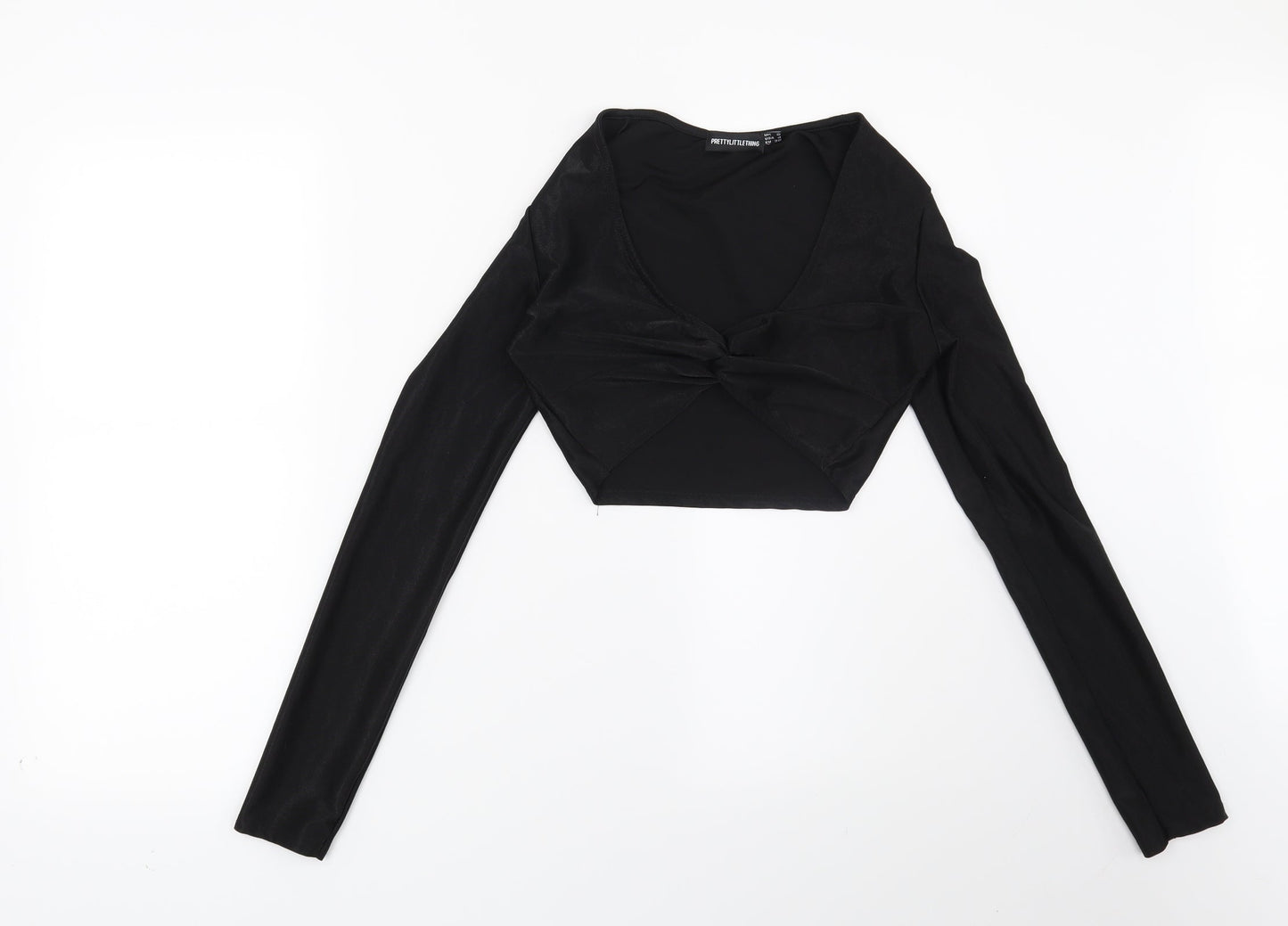 Womens UK Size 8 PRETTYLITTLETHING Black Basic Blouse