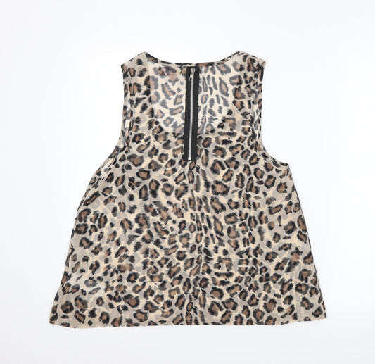 CAMEO ROSE Womens Brown Animal Print  Basic Tank Size 10
